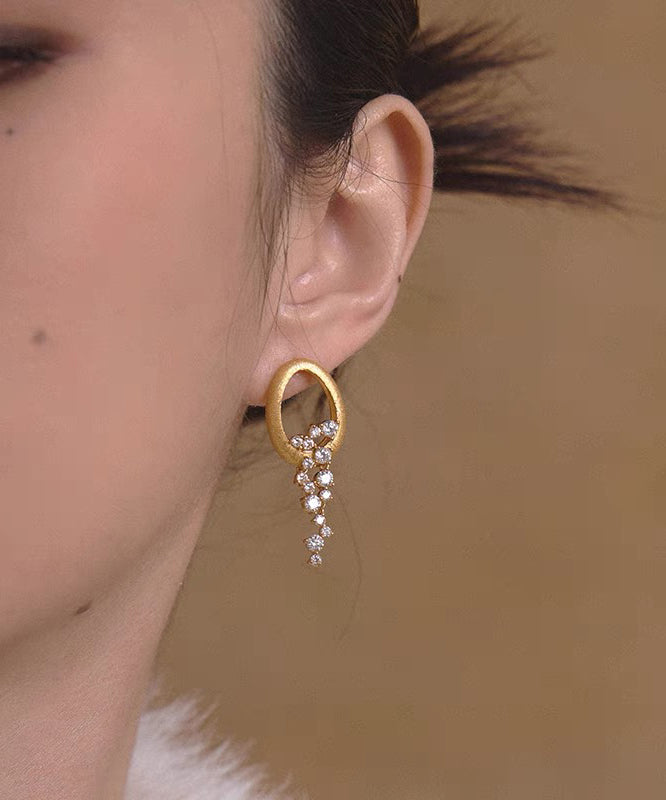 Women's Copper Dangle Earrings Gold Tone Zircon 2.6x1.8cm - OutfitLondon