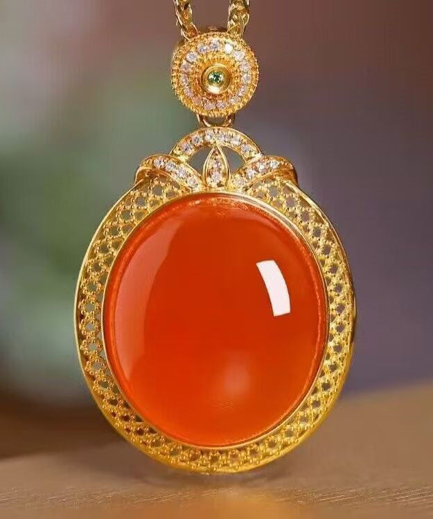 Women's Sterling Silver Gold Plated Agate Pendant Necklace - OutfitLondon