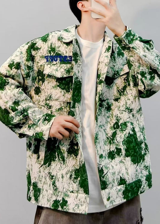 Men's Tie Dye Cotton Coat Green Lightweight - OutfitLondon