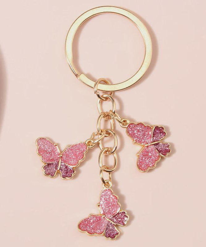 Women's Pink Enamel Butterfly Keychain Rose Gold - OutfitLondon