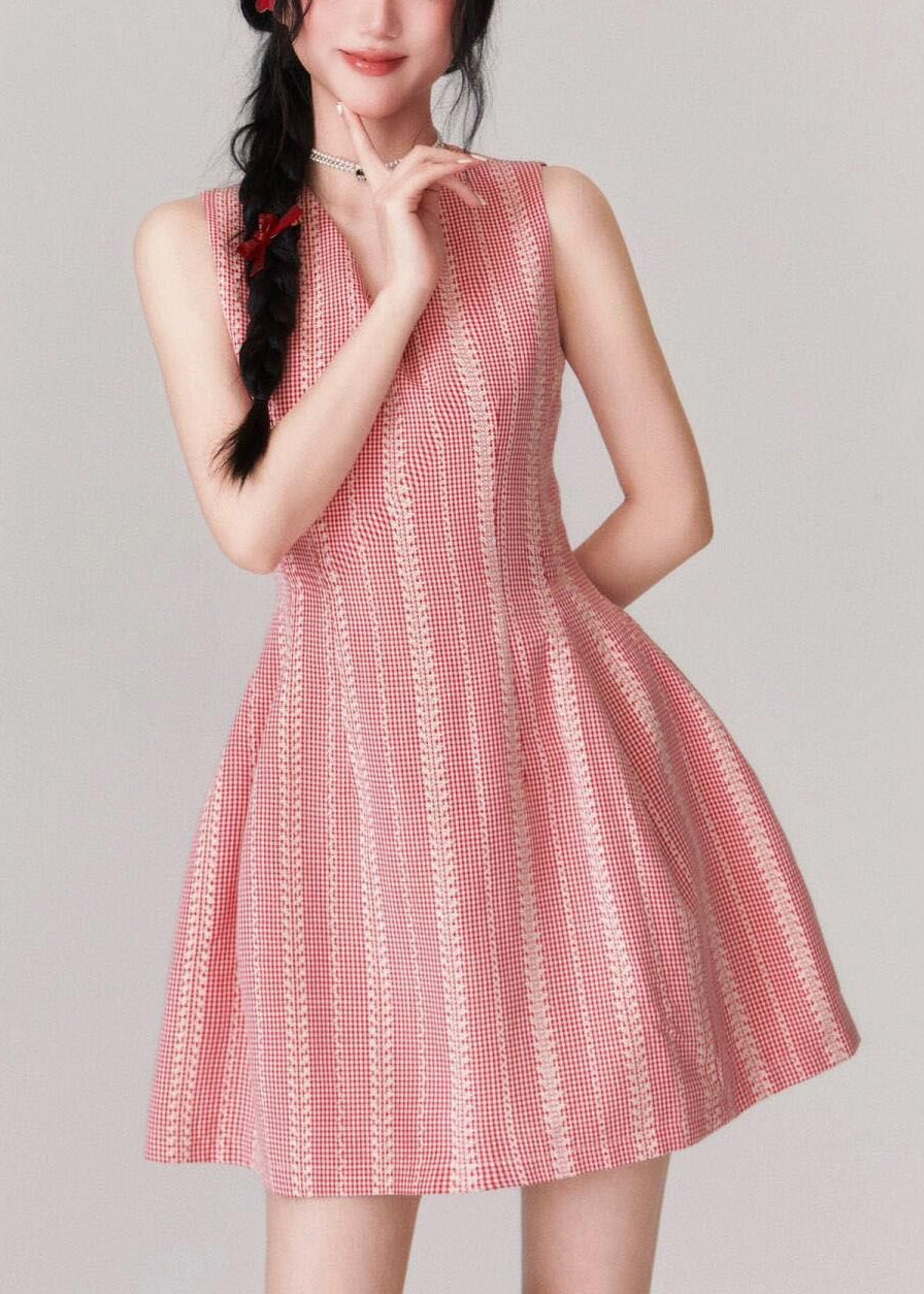 Women's Cotton Midi Dress V Neck High Waist Sleeveless Beige - OutfitLondon