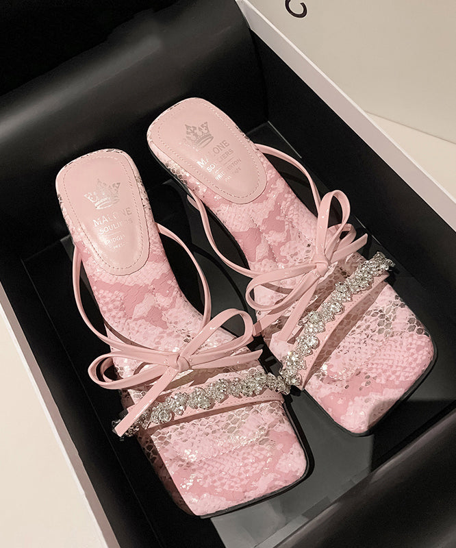 Women's Leather Sandals Pink 2.16 Inch Heel Cushioned Insole - OutfitLondon