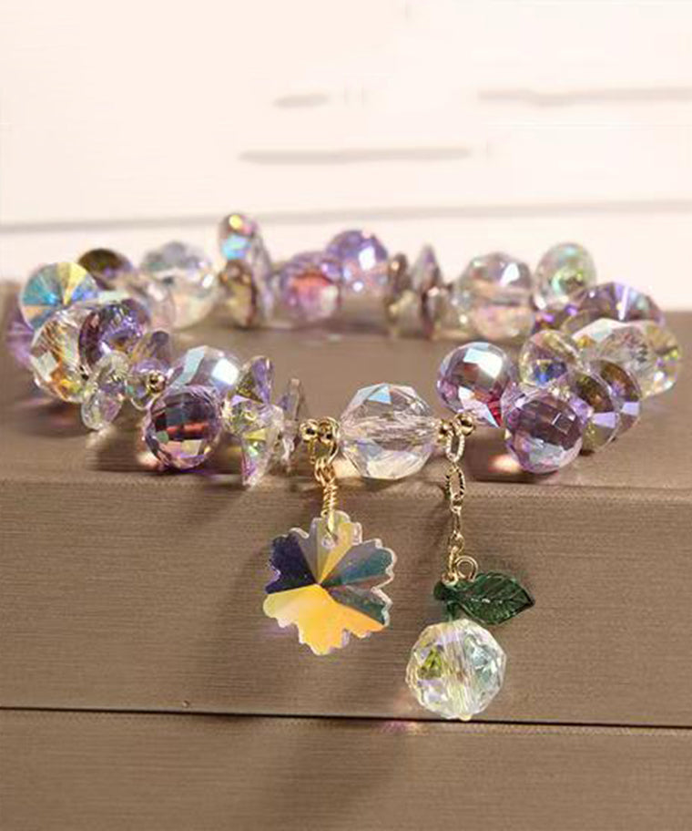 Women's Purple Crystal Charm Bracelet Alloy 21cm - OutfitLondon