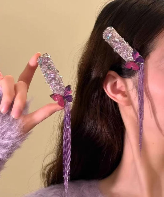 Women's Violet Hair Pin Alloy Zircon Butterfly Design - OutfitLondon