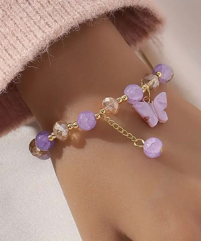 Women's Purple Crystal Bead Bracelet - OutfitLondon