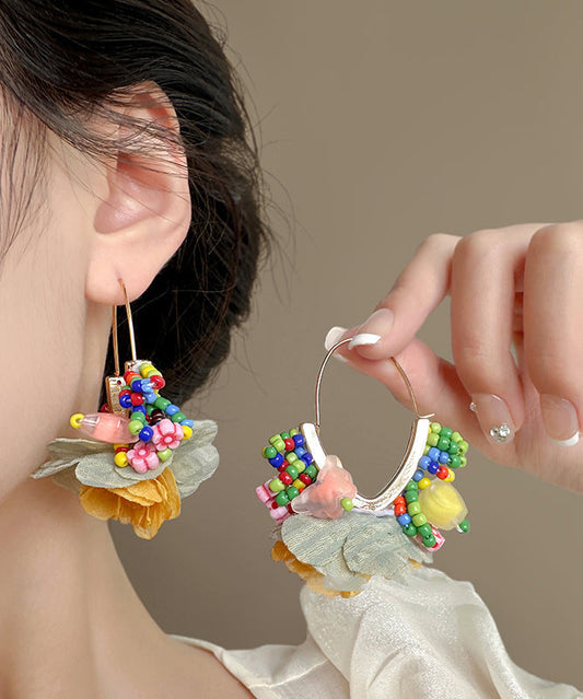 Women's Copper Hoop Earrings Floral Rainbow Color - OutfitLondon