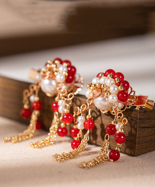 Women's Copper Hairpin Pearl Accent Martial Arts Inspired Red - OutfitLondon