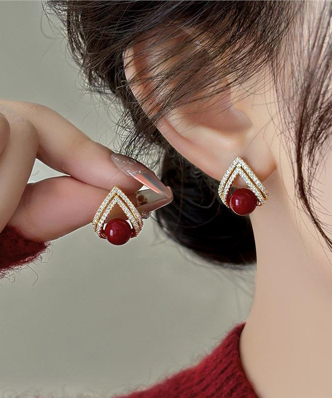 Rose Gold Copper Earrings Zircon Pearls For Women - OutfitLondon