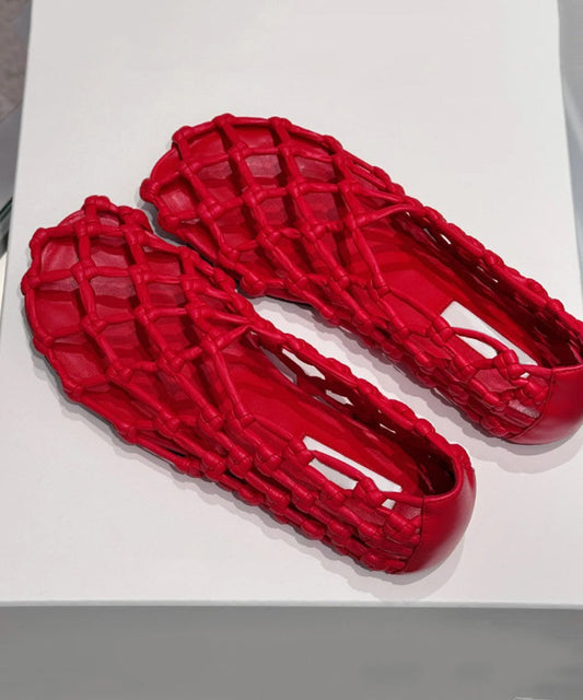 Women's Leather Walking Sandals Red Cowhide Cushioned - OutfitLondon