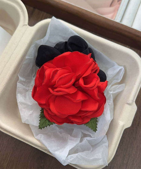 Women's Red Fabric Headband With Resin Rose - OutfitLondon