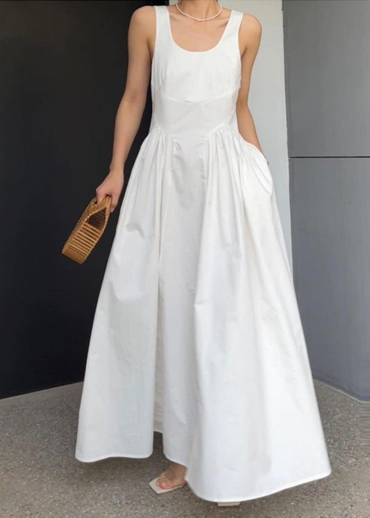 Women's White Cotton Backless Summer Dress Breathable - OutfitLondon