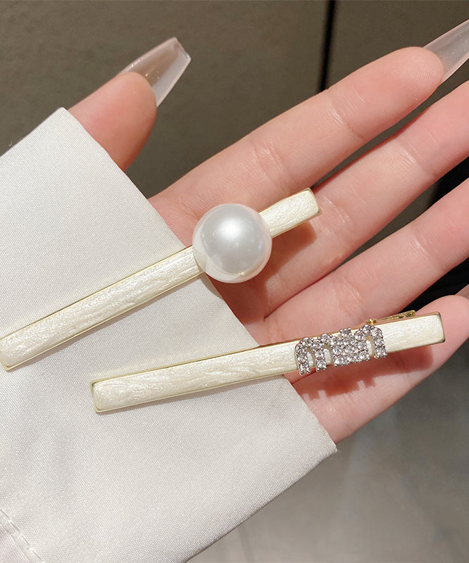 Women's White Pearl Hair Clip 7cm Alloy Pin - OutfitLondon