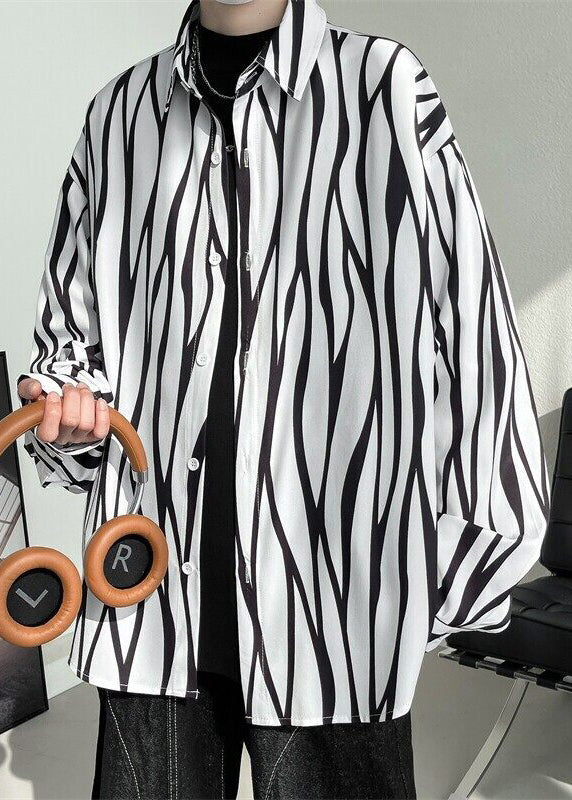 Mens White Cotton Stripe Long Sleeve Dress Shirt - OutfitLondon