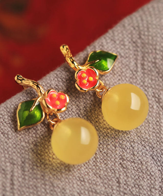 Women's Sterling Silver Earrings Gold Enamel Beeswax Dangle - OutfitLondon