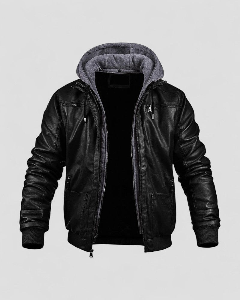 Warm Waterproof Mens Leather Hooded Coat - OutfitLondon