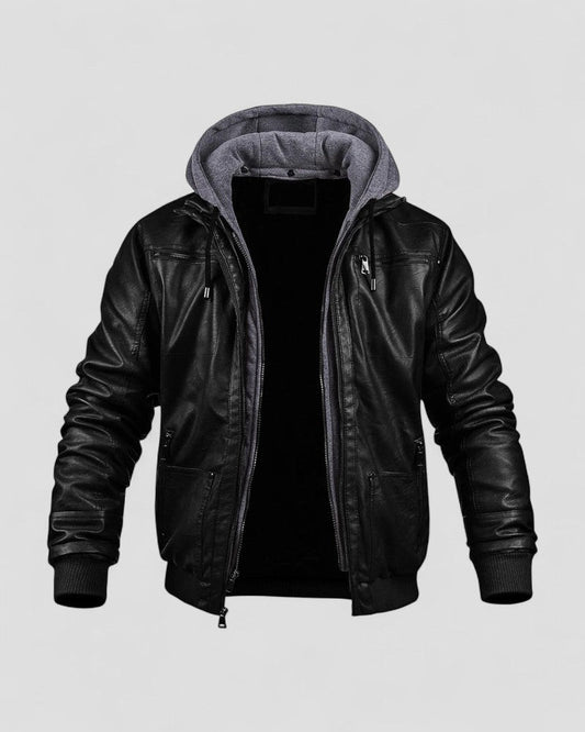Warm Waterproof Mens Leather Hooded Coat - OutfitLondon