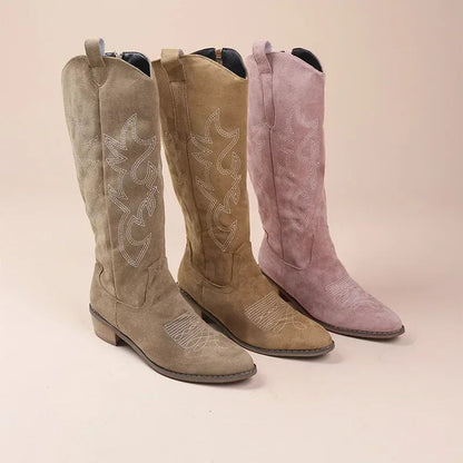 Fashionable Ladies Cowboy Boots with Decorative Low Heel