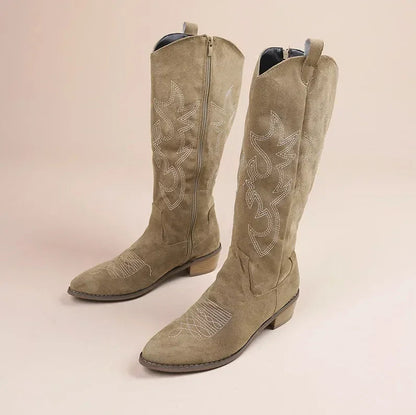 Fashionable Ladies Cowboy Boots with Decorative Low Heel