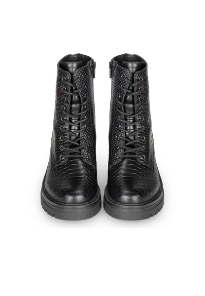 Fashionable Ladies Ankle Boots with Snake Skin Design