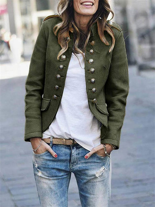 Women's Chic Military Coat - Classic Hip Length Jacket - OutfitLondon