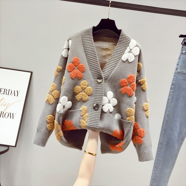 Cozy Ladies Floral Open Front Cardigan Sweater