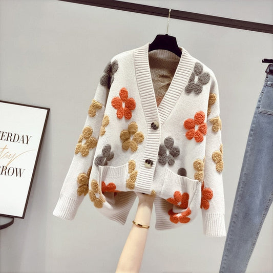 Cozy Ladies Floral Open Front Cardigan Sweater - OutfitLondon