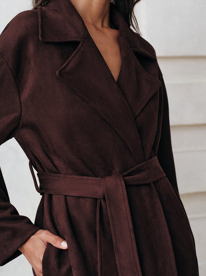 Luxury Suede Buckled Classic Trench Coat