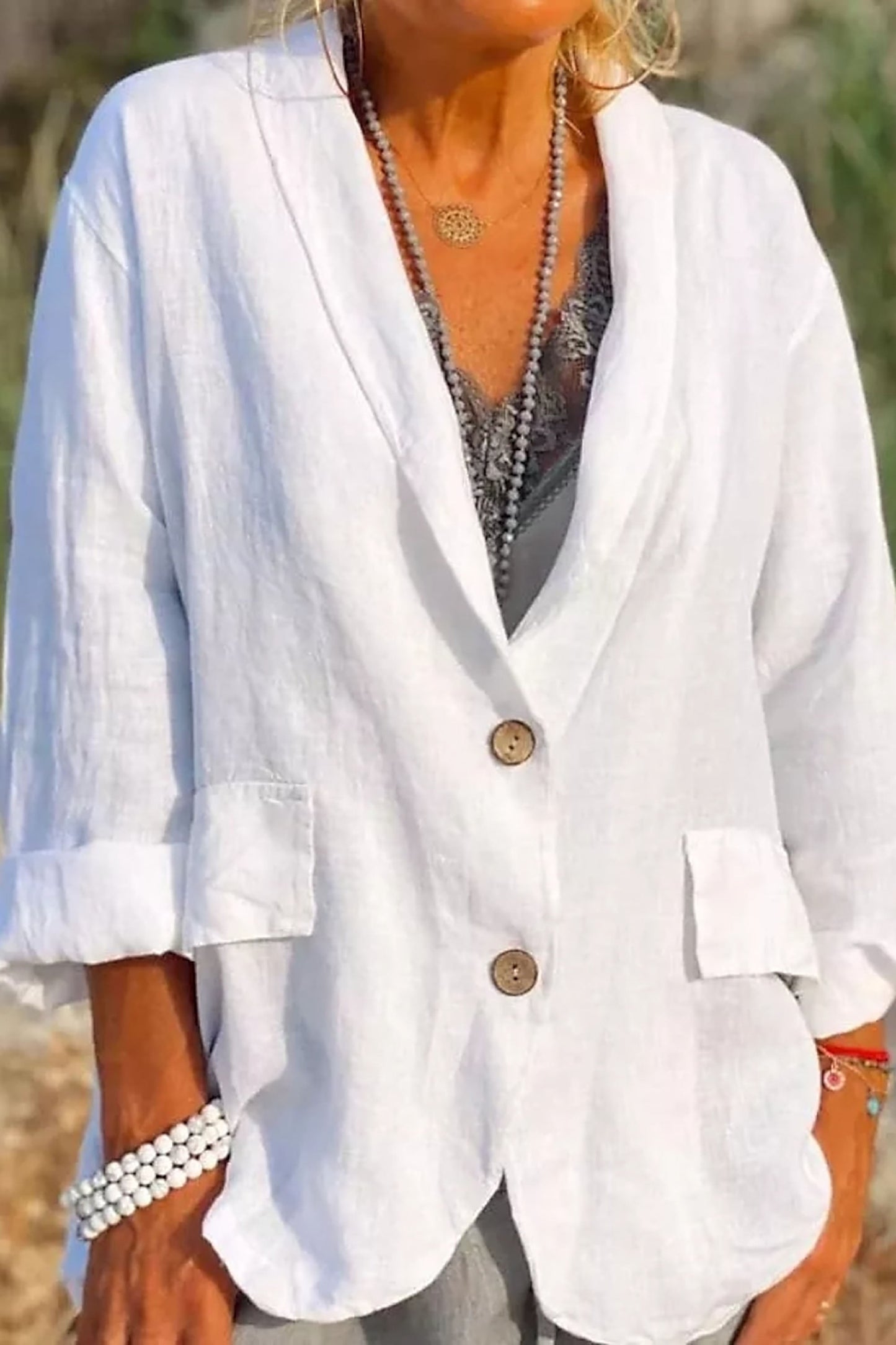 Women's Casual Fall Linen Jacket with V-Neck