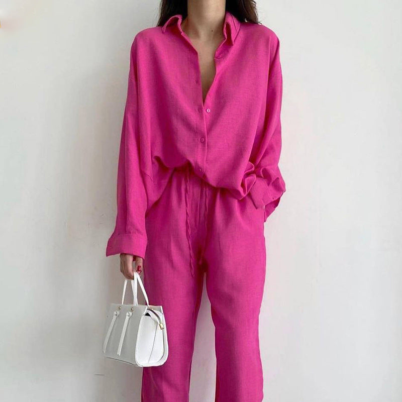 Comfortable Linen Top and Flowy Pants Set - OutfitLondon