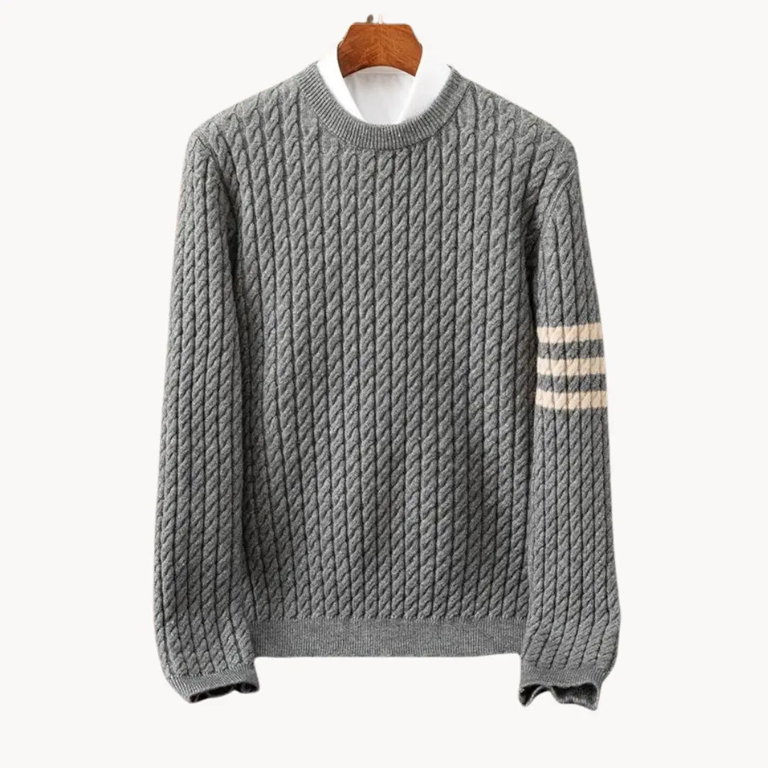 Thick Crew Neck Knit Sweater with Ribbed Cuff