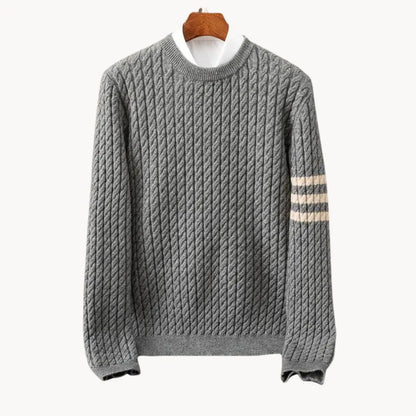 Thick Crew Neck Knit Sweater with Ribbed Cuff