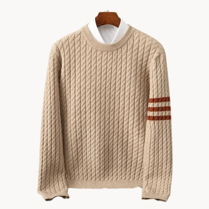 Thick Crew Neck Knit Sweater with Ribbed Cuff
