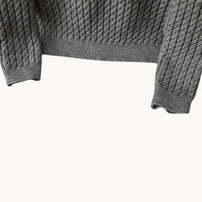 Thick Crew Neck Knit Sweater with Ribbed Cuff