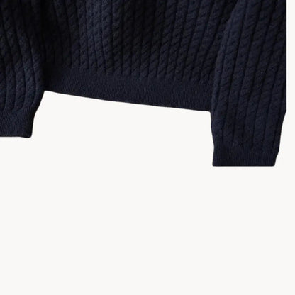 Thick Crew Neck Knit Sweater with Ribbed Cuff