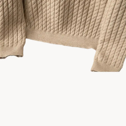 Thick Crew Neck Knit Sweater with Ribbed Cuff