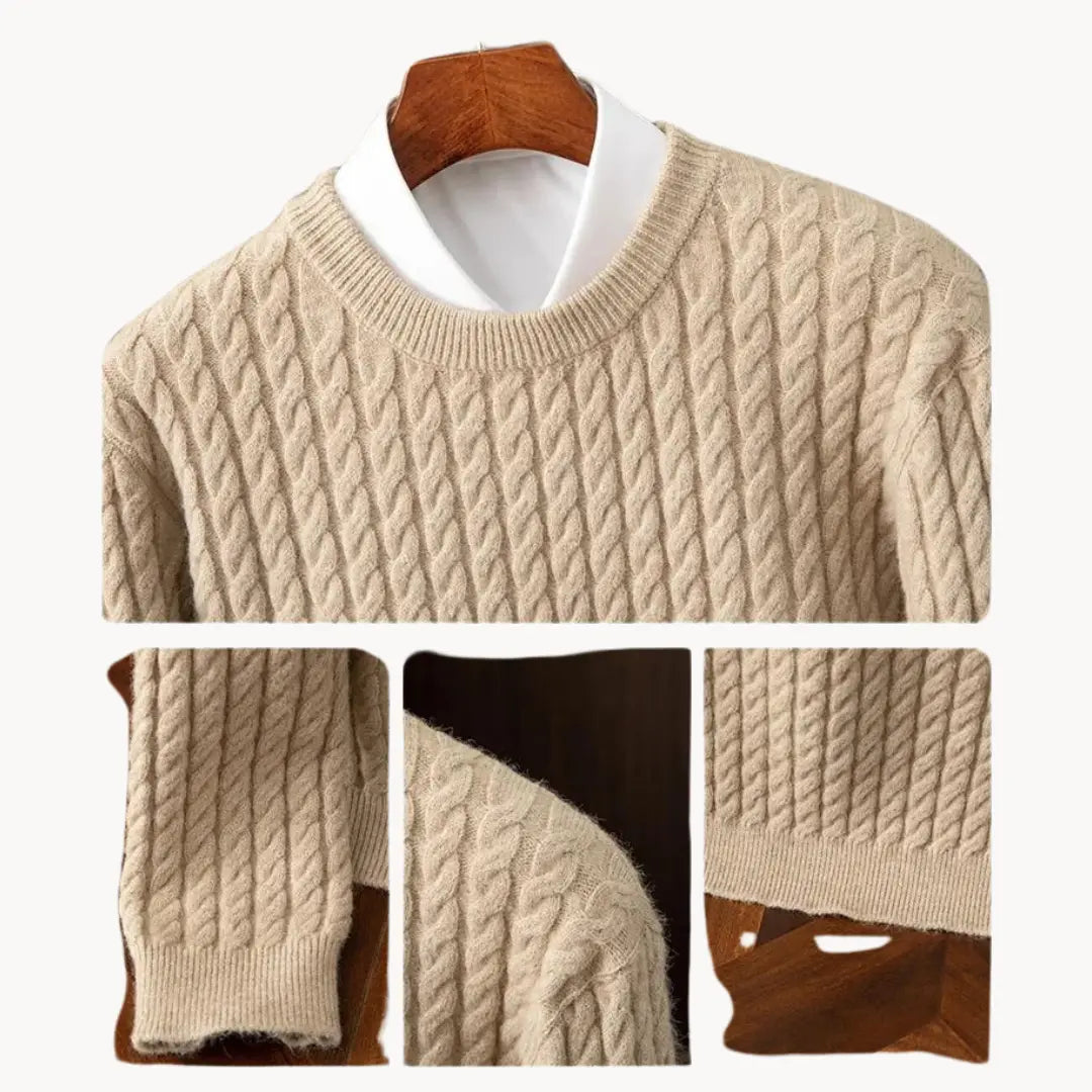 Thick Crew Neck Knit Sweater with Ribbed Cuff