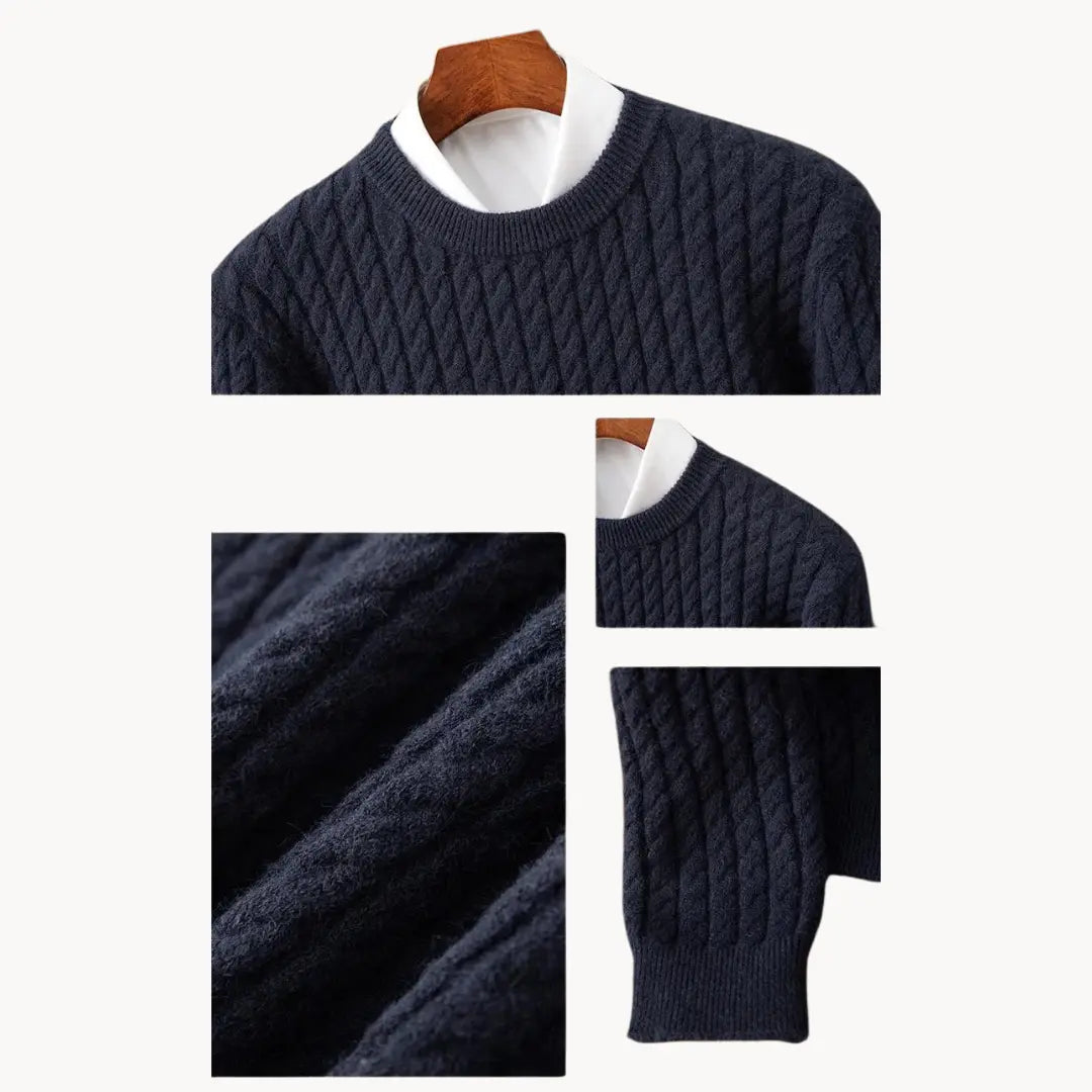 Thick Crew Neck Knit Sweater with Ribbed Cuff