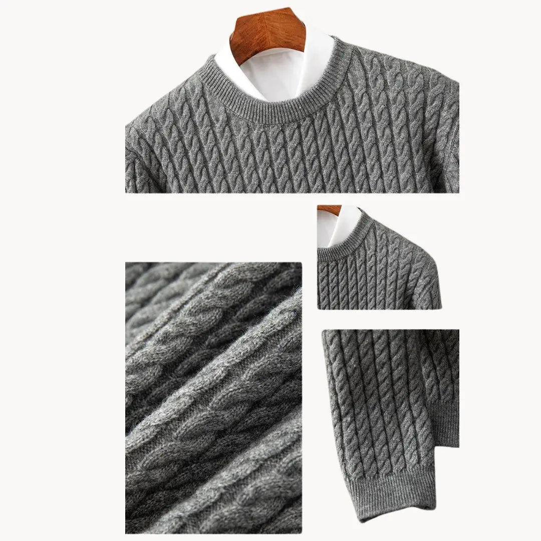 Thick Crew Neck Knit Sweater with Ribbed Cuff