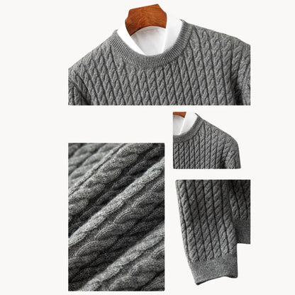 Thick Crew Neck Knit Sweater with Ribbed Cuff