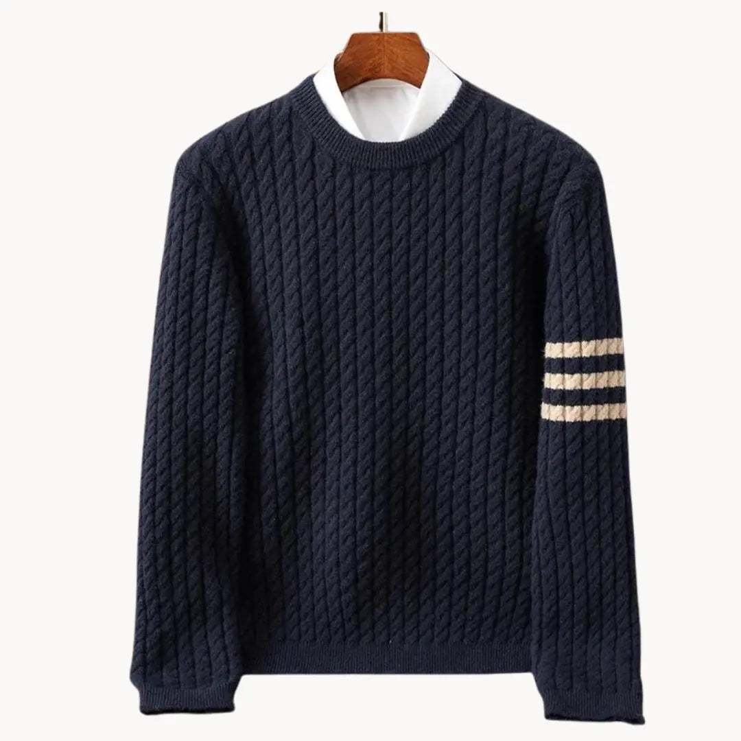 Thick Crew Neck Knit Sweater with Ribbed Cuff - OutfitLondon