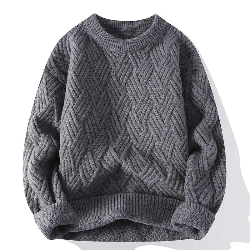 Traditional Mens Textured Crew Sweater - OutfitLondon