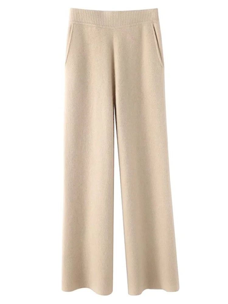 Comfortable Luxury High Waist Cashmere Ladies Pants - OutfitLondon