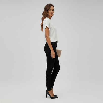 Classic White V Neck Short Sleeve Top