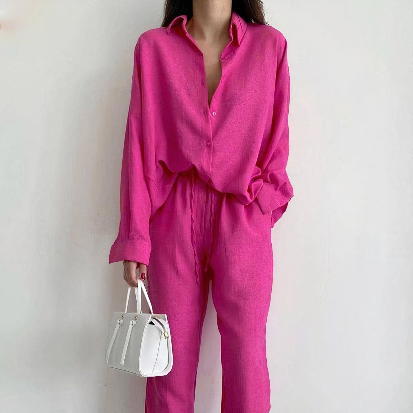 Relaxed Fit Women's Cotton Blouse and Pants Set - OutfitLondon