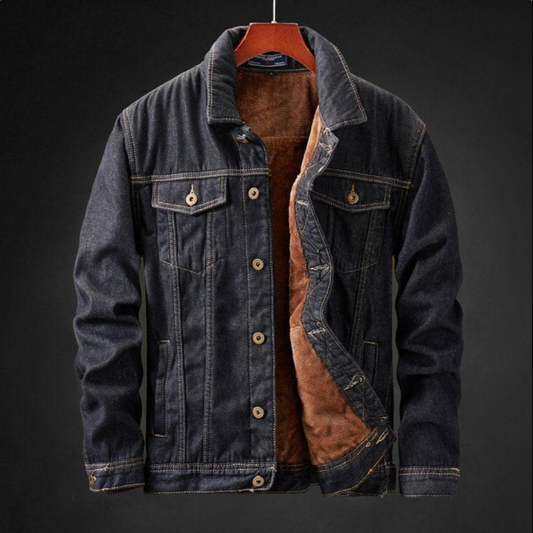 Men's Fleece Lined Denim Jacket Heavyweight Button Up - OutfitLondon