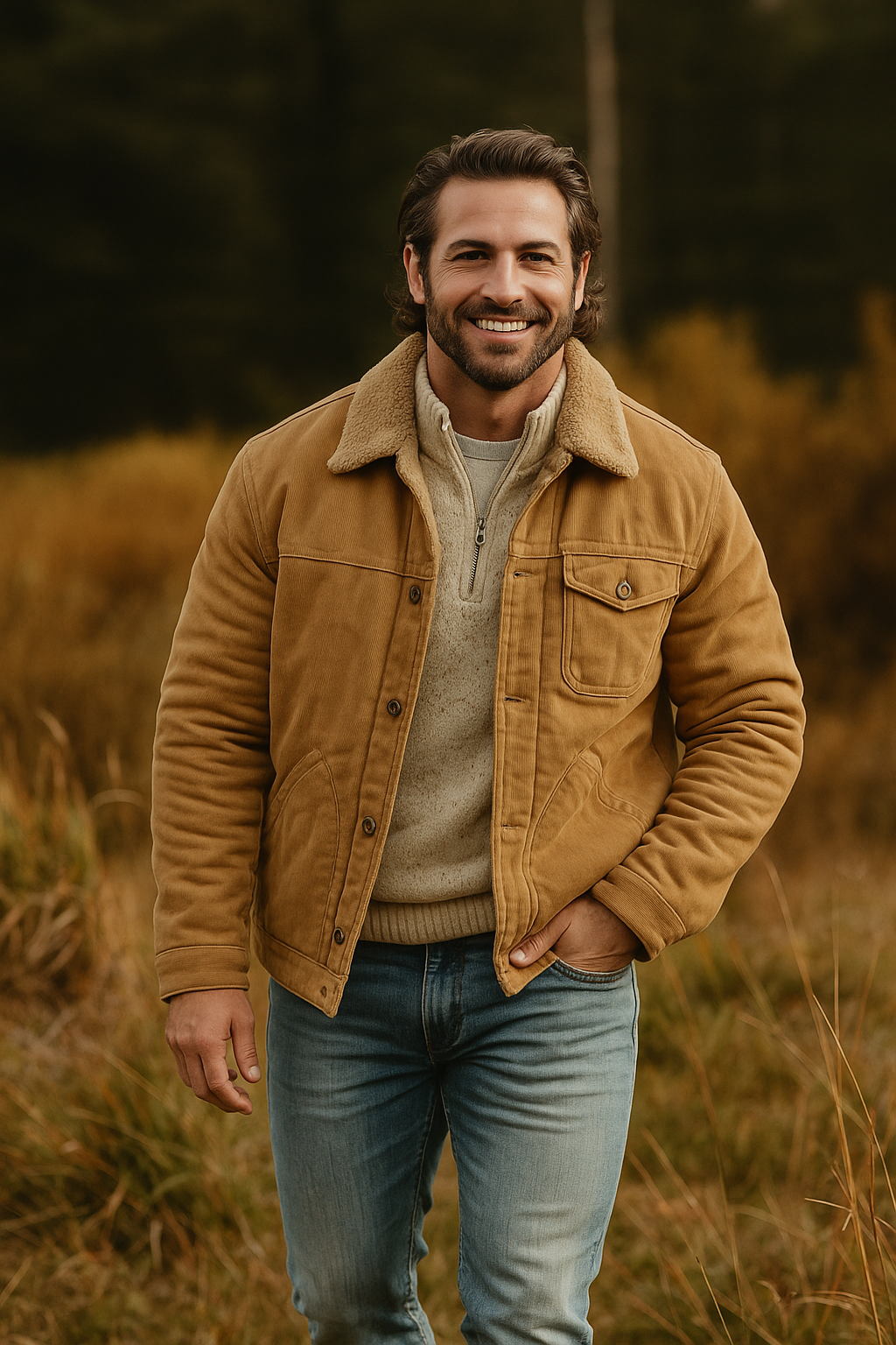 Classic Fit Corduroy Mens Coat - Warm Fleece Lining - OutfitLondon