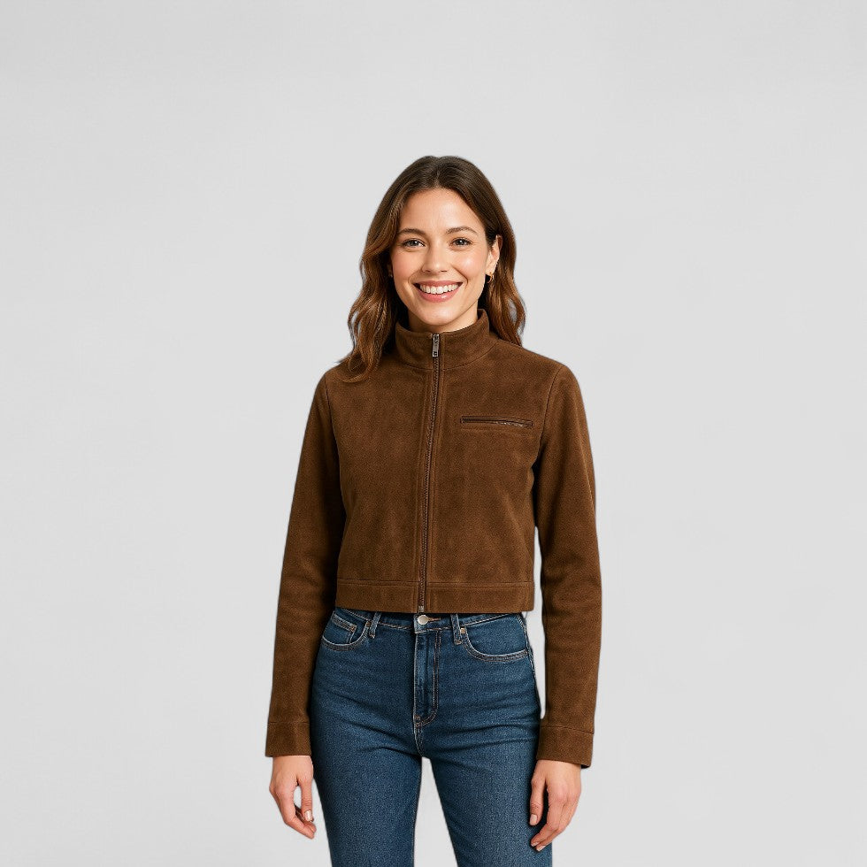 Soft Faux Leather Short Zip Jacket - OutfitLondon