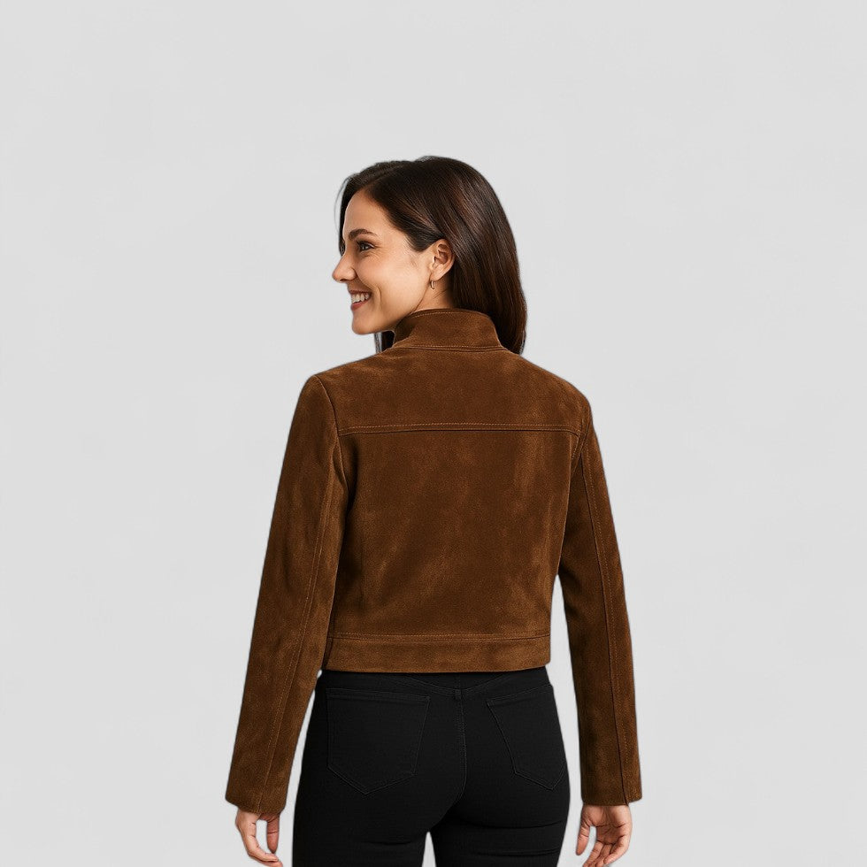 Soft Faux Leather Short Zip Jacket