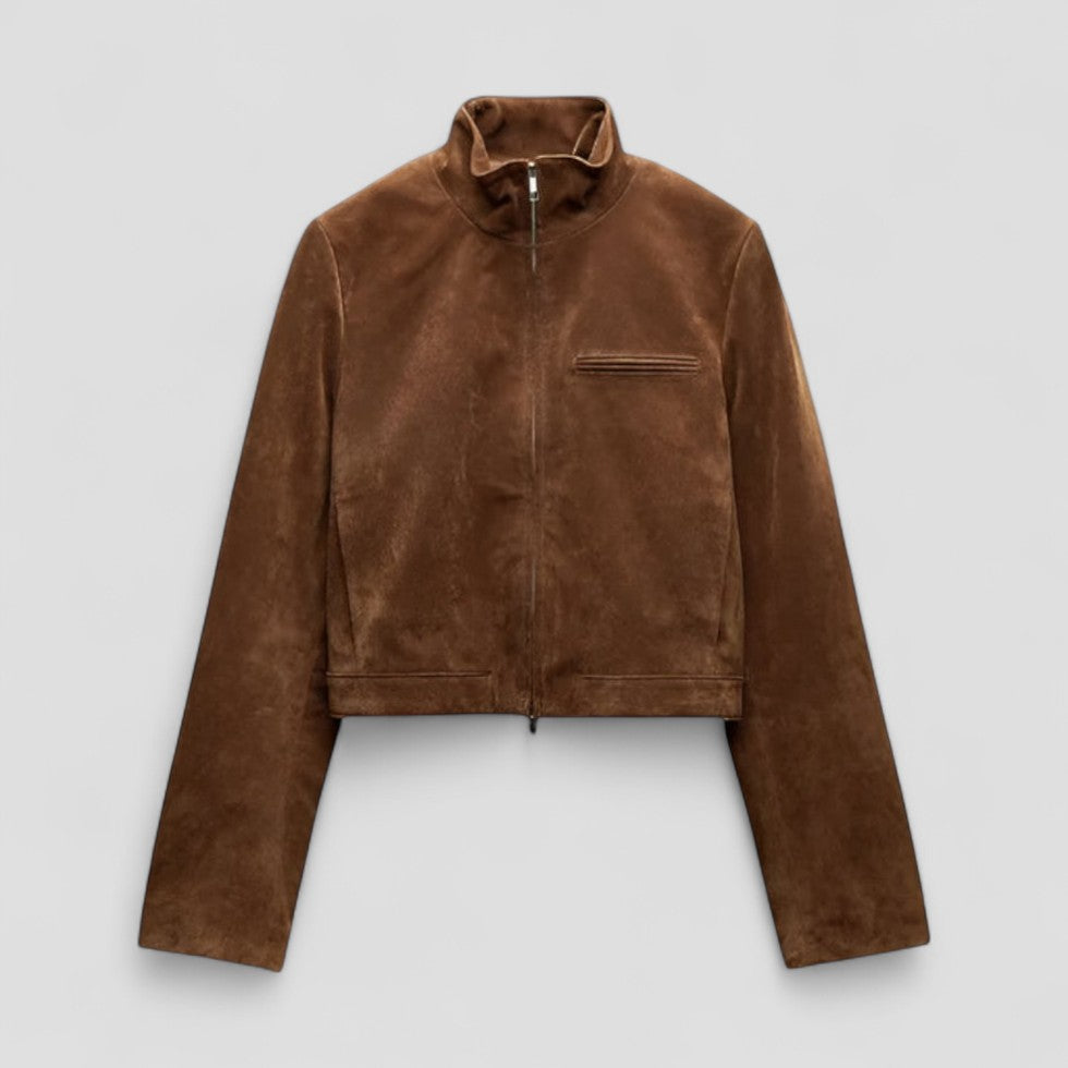 Soft Faux Leather Short Zip Jacket