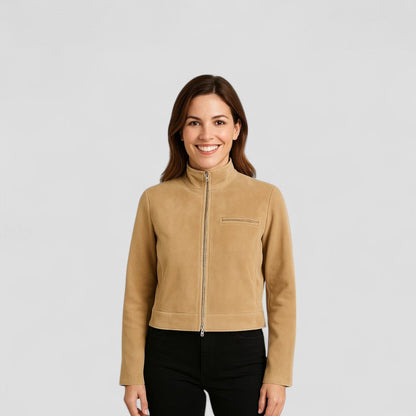 Soft Faux Leather Short Zip Jacket